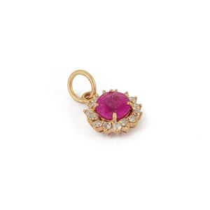 Colgante minimalista de oro amarillo puro de 14 quilates con rubí y diamante de corte redondo, piedra preciosa natural, para regalo de mujer. - Product Image 3