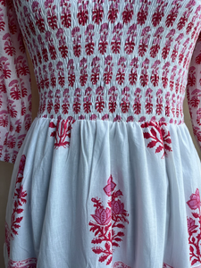 Robe longue en coton indien imprimée à la main, col en V, imprimé floral, manches longues, pour femmes - Product Image 3