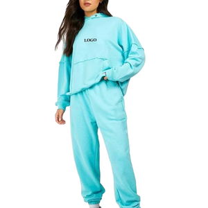 Women's 2 Piece Fleece Hooded Sweatshirt <b>Set</b> Solid Color Casual Loose Fit Full Length Pants With Pockets All Seasons Wear - Product Image 1