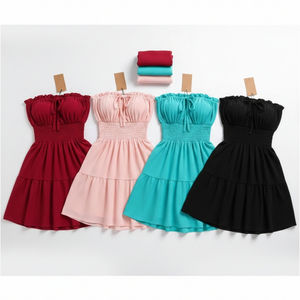 Robes décontractées élégantes pour femmes, à motifs unis, en satin, à manches courtes, vente en gros directe d'usine - Product Image 2