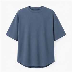 T-shirt Homme Oversize à Manches Courtes et Col Rond en Coton Viscose Bleu Acier avec Ourlet Courbé MTS-OVR-0008 - Product Image 1