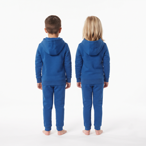 Conjunto deportivo unisex de dos piezas para niños, con capucha y media cremallera, color azul sólido, de algodón, informal. - Product Image 6