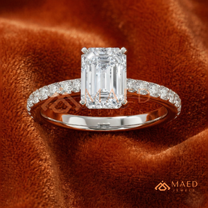 925 Sterling <b>Silver</b> Emerald Cut Moissanite/Diamond Engagement <b>Ring</b> for Women, Pave Diamond Band <b>Solitaire</b> <b>Ring</b> - Product Image 1