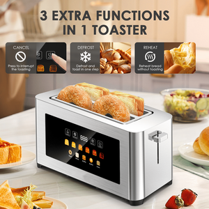Ultra Wide 4-Piece Dual Control Silver <b>Toaster</b> 1.5 Inch LED Touchscreen Display Features 4 Slots Bread Machine - Product Image 3