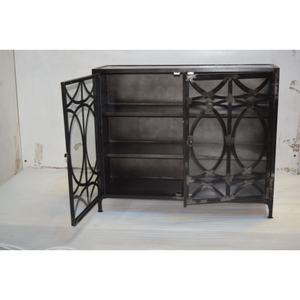 European Luxury Modern Traditional Convertible Metal <b>Sideboard</b> Cabinet Glass Panel Design for Dining Living Room - Product Image 3