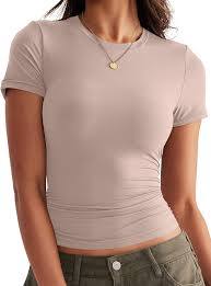 Ropa minimalista para mujer, prendas casuales refinadas, camisetas de cuello redondo y manga corta, lindas blusas de spandex y poliéster, tops económicos y modernos. - Product Image 1