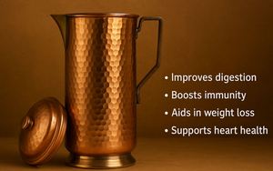 Copper jug set for luxury inspired tabletop styling <b>water</b> serving metal set with glasses durable reusable kitchen dining drinkwa - Product Image 6