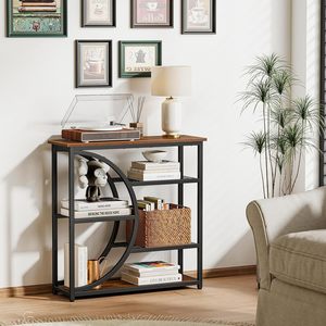 Table console industrielle moderne avec étagères de rangement, structure en métal, table d'appoint en bois pour entrée, salon, couloir - Product Image 6