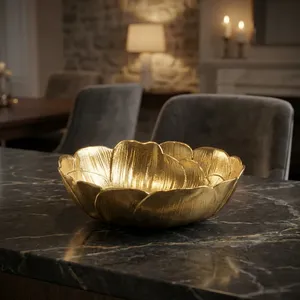 Decorative Gold Plated Aluminium Round <b>Bowl</b> with Floral Design Fruit <b>Salad</b> <b>Serving</b> <b>Bowl</b> Table Centerpiece Home Decor - Product Image 5