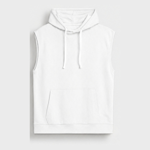 Sweat-shirt à capuche sans manches pour homme, blanc uni, en coton French Terry, coupe décontractée, avec poche, pour l'automne - Product Image 1
