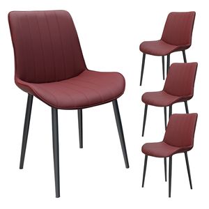 Set di Sedie da Pranzo Senza Braccioli con Motivo a Onde, in Pelle PU Rosso Vino con Gambe in Metallo per Cucina, Ristorante, Soggiorno - Product Image 1