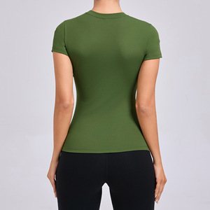 Camiseta de Yoga para Mujer, de Secado Rápido, Ajustada, para Fitness, Manga Corta, Ropa Deportiva, Color Sólido, Transpirable, OEM, ODM, Venta al Por Mayor - Product Image 4