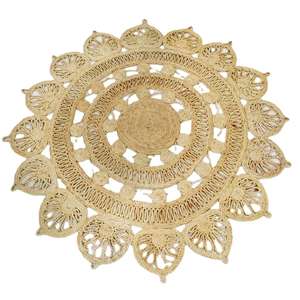 Estante de Pared Decorativo Grande de Yute Natural con Flecos y Borlas, Diseño Art Deco, Patrón Vertical para Decoración de Interiores de Estilo Rústico - Product Image 4