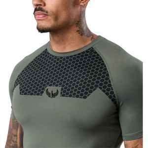 Men’s Olive Green Short Sleeve Compression Training T Shirt Athletic Performance Gym Workout Fitness Running Sportswear Top - Product Image 6