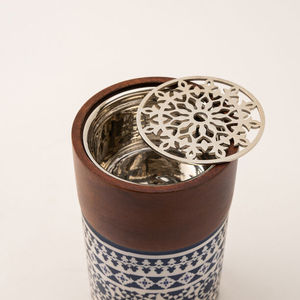 Modern Moroccan Print Incense Holder Cylindrical Wood Incense Burner Box Stainless Steel Grill Charcoal <b>Oud</b> Dabba Gift <b>Bakhoor</b> - Product Image 4