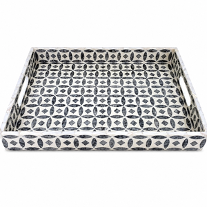 Luxury Mother of Pearl Inlay Tray Rectangle Green Botanical Leaf <b>Mosaic</b> Serving Tray with Cutout Handles for Hotel Restaurant - Product Image 2