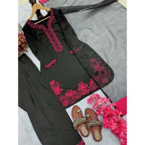 Ensemble haut et pantalon de soirée noir pour femme Aarohi Designer avec dupatta, taille M, tenue de soirée élégante - Product Image 4