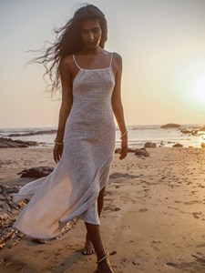 Handcrafted Raw Khadi Cotton Backless Beach Dress Boho Eco-Friendly Summer Maxi Premium Raw Khadi Cotton Maxi Dress - Product Image 1