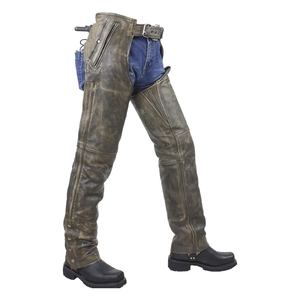 Guêtres en cuir marron vieilli pour homme, style cowboy western, réglables, protection pour les jambes - Product Image 5