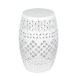 เก้าอี้ทรงกลมเหล็กกันสนิมสำหรับใช้ในร่มและกลางแจ้ง ดีไซน์โปร่งสีขาว ตกแต่งด้วยเหล็ก ใช้เป็นโต๊ะข้างสำหรับตกแต่งระเบียงหรือเฉลียง - Product Image 1