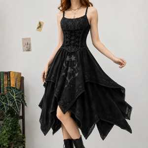 Vestido Corsé Gótico Vintage Verde Bosque para Mujer con Corsé de Encaje, Dobladillo Bordado con Diseño de Pañuelo, Sin Mangas, Estilo Cottage Core, Nuevo - Product Image 5