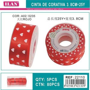 Cinta de Corazón Roja Iln de 3.8 cm x 25 yardas para Envolver Regalos y Decoraciones - Product Image 3