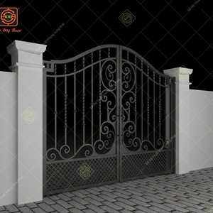 Portail double battant en fer forgé traditionnel KHP, commande manuelle, revêtement poudré, durable, pour usage extérieur - Product Image 2