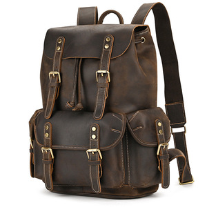 Men's Vintage <b>Leather</b> <b>Backpack</b> Large Capacity 16 Inch <b>Laptop</b> Business Travel <b>Backpack</b> Factory Direct - Product Image 6