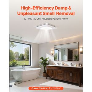 Ventilatore da Soffitto Premium con Motore DC per Bagno, Luci RGB, 80-110-130 CFM, Ventilazione 1.5 Sones, Silenzioso - Product Image 5