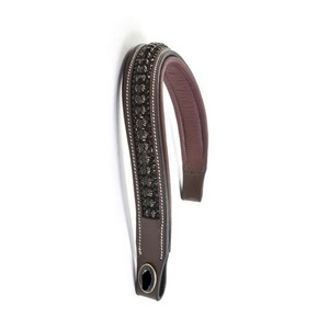 Frontal de cheval en cuir de luxe Havana Brown, vide, à double couture, avec incrustation de cristaux noirs étincelants et strass. - Product Image 6