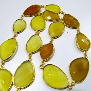 Chaîne de connecteurs à facettes en chalcédoine jaune naturelle de forme libre, style briolette - Product Image 6