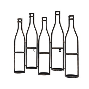 Étagère à vin décorative en fer à colonne unique pour garde-manger et salle à manger – Porte-bouteilles flottant robuste avec bois rustique et - Product Image 1