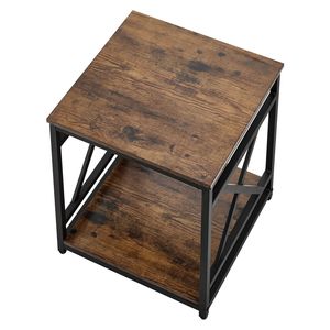 Tavolino Quadrato a 2 Livelli con Ripiani Aperti, Comodino Moderno, Scrivania da Comodino con Struttura in Metallo a X e Piano in Legno - Product Image 1