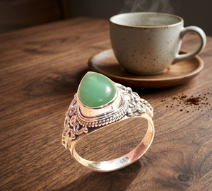 925 Sterling <b>Silver</b> Green Chrysoprase <b>Ring</b> Vintage Boho Statement <b>Ring</b> Rose Gold Yellow Gold Plated Handmade Jewelry <b>for</b> <b>Men</b> her - Product Image 5