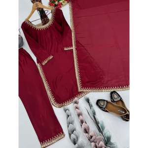 Vêtements indiens et pakistanais de créateur, magnifique ensemble haut-bas-dupatta pour les occasions spéciales - Product Image 4