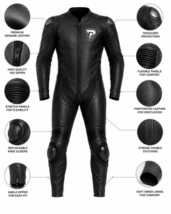 Combinaison de moto Dumela en cuir véritable de haute qualité, protection intégrale du corps, noire, respirante, coupe-vent, imperméable, unisexe, auto - Product Image 6