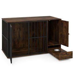2-in-1 Dog Crate End Table with Pullout Feeder Chew-Resistant Metal Tube Pet Furniture for <b>Small</b> Medium Dogs Coffee for Owners - Product Image 2