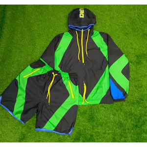 Conjunto Deportivo de Dos Piezas Personalizado para Hombre, Chaqueta Cortavientos con Capucha y Pantalones Cortos, Ropa Deportiva Ligera, Transpirable y de Secado Rápido, Satinado - Product Image 5