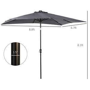Ombrellone Solare a LED 9 x 7 piedi con Manovella e Pulsante di Inclinazione, per Tavolo da Mercato, Patio Esterno, Terrazza, Grigio Scuro - Product Image 3