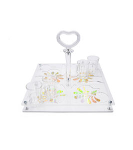 Plateau en acrylique de qualité supérieure pour tasses et verres avec poignée centrale, supports sécurisés, accents dorés, design élégant et durable - Product Image 1