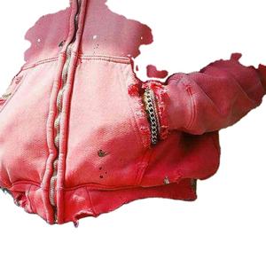 Sudaderas con capucha de invierno 100% algodón French Terry grueso para hombre, con cremallera, parche bordado y diseño desgastado, al por mayor - Product Image 6