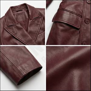 Manteau long en cuir pour femme, coupe ajustée, hiver 2025, col en cuir de mouton, tissu respirant tricoté, personnalisable, haute qualité - Product Image 2