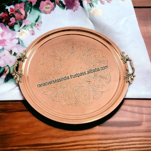 Bandeja de servicio de cobre con mango de latón Bandeja de comida de cocina multiusos para desayuno, cena y fiestas - Product Image 4