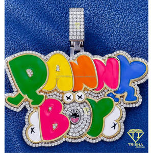Premium Moissanite Cartoon <b>Name</b> Pendant Gold Plated Bubble Letter <b>Necklace</b> Fashion Jewelry Wholesale Moissanite - Product Image 2