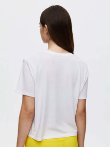 Women <b>White</b> Short Sleeve Crew Neck <b>Crop</b> T-Shirt Solid Color Loose Fit Casual Summer 100% Cotton Jersey <b>Top</b> - Product Image 2