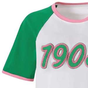 Camiseta de chenilla premium AKA 1908 para mujer, con letras griegas bordadas, cuello redondo, informal, de alta calidad - Product Image 3