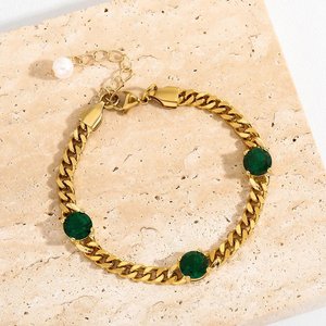 14K Gold Plated Stainless Steel Green Zircon Cuban Chain Bracelet Jewelry <b>Set</b> for <b>Women</b> Wedding Party <b>Gift</b> - Product Image 2