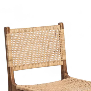 Chaise de salle à manger en teck avec assise en rotin pour la décoration de la maison et du jardin - Product Image 5