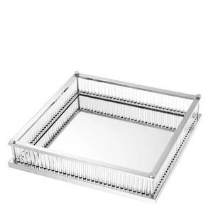 Modern Square Storage Tray <b>Mirrored</b> Finish Polished Metal Single Tier <b>Table</b> Use Neatening Storage - Product Image 1