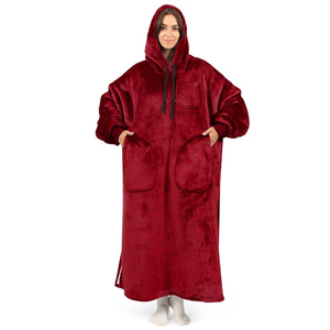 Sudadera con capucha extragrande tipo manta para mujer, larga, de forro polar sólido, mezcla de algodón suave, jersey cálido para otoño e invierno con bolsillos - Product Image 5